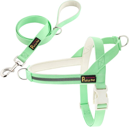 Plutus Pet Cotton Dog Harness and Leash Set, Reflective and Soft Padded, Quick Fit Vest Harness, for Small, Medium and Large Dogs, Light Green, XS