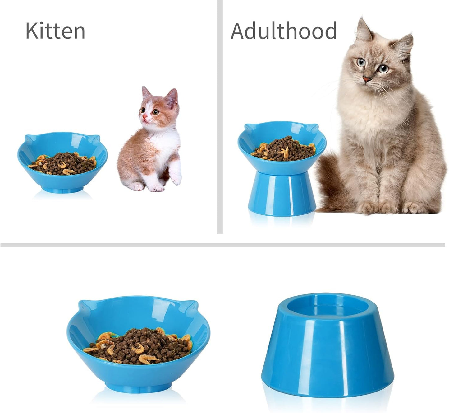 Detachable Elevated Cat Bowls, 15° Tilted Raised Cat Food Bowl Anti-Vomiting,Whisker Friendly, Adjustable Cat Dishes for Protecting Spine,Adult Kitten