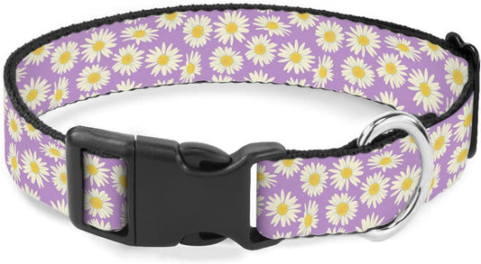 White Daisy Flower Purple Dog Collar Soft Pet Collars for Small Medium Large Breed Dogs Cats Puppy Kitten Terrier
