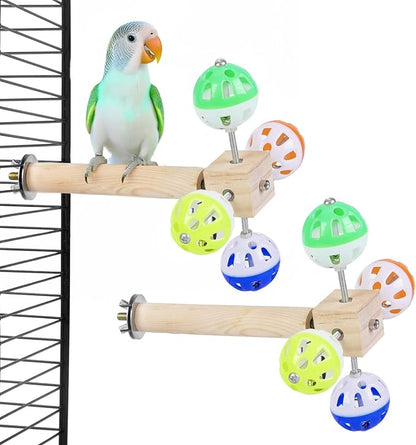 Bird Stand Perch Toy with Rotating Balls, Bird Toys for Parakeets, Ideal for Parakeets, Cockatiels & Lovebirds (NOT for Too Small BIRDCAGES - Avoid Unwanted Returns) 2PCS