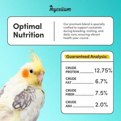 Mycelium Cockatiel Cuisine Bird Food | 5 lb Premium Seed Mix with Vegetables, Fruits, Sunflower Seeds, Oat Groats & Buckwheat for Energy, Digestion, and Feather Health | Organic & Non-GMO