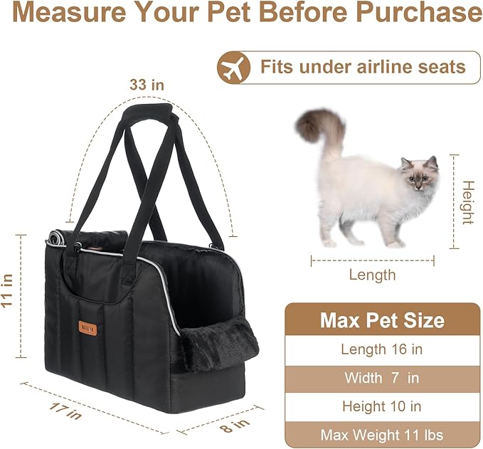 Dog Purse Carrier for Small Dogs Cats Rabbits Up to 15lbs, Lightweight Pet Sling Carriers with Crossbody Strap, Portable Puppy Soft Sided Tote Bag Carrier for Vet,Hiking,Travel Black