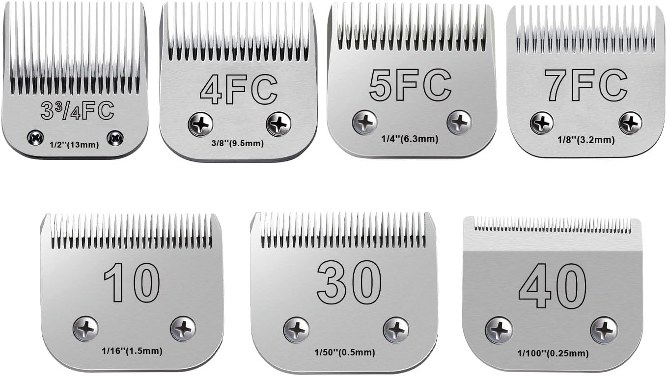 7PCS Dog Grooming Blades Compatible with Andis Dog Clippers,Dog Clipper Blades Compatible with Oster A5,Wahl km10 Dog Clippers for Animal Dog Cat Horse,Stainless-Steel Blade Sharp