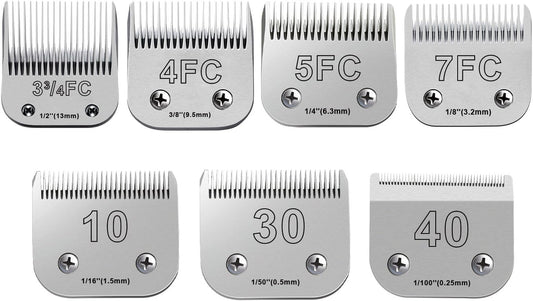7PCS Dog Grooming Blades Compatible with Andis Dog Clippers,Dog Clipper Blades Compatible with Oster A5,Wahl km10 Dog Clippers for Animal Dog Cat Horse,Stainless-Steel Blade Sharp