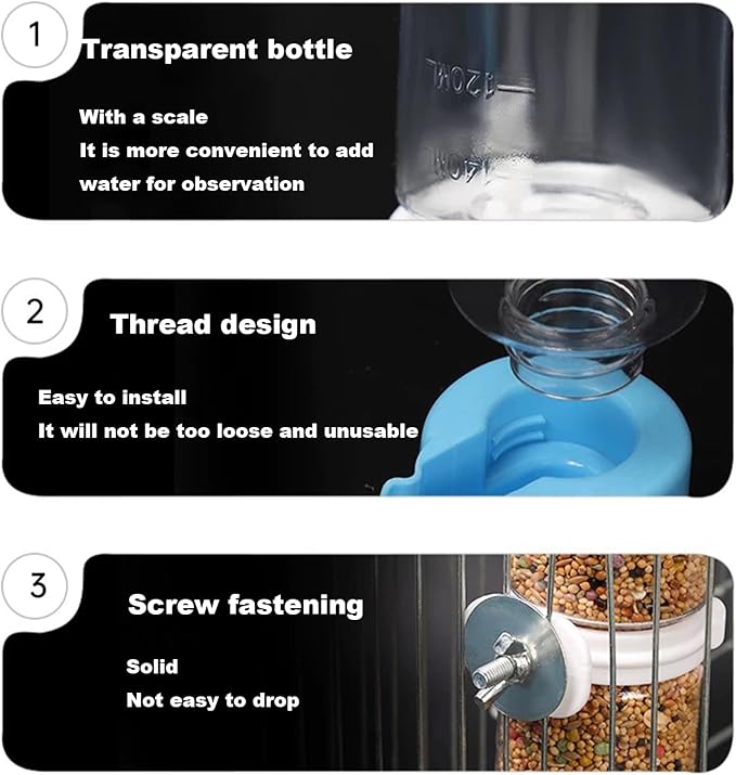 3 Pcs Bird Water Dispenser,Set Pet Water Bottle for Small Parrots Lovebirds and Budgerigars Plastic Cage Drinkers Ideal for Cockatiels and Other Small Birds White Parrot Water Feeder