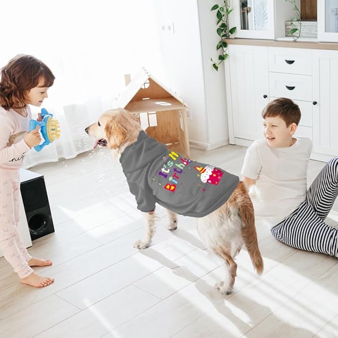 GreenJoy Dog Sweater Dog Hoodie Cold Weather Coat Hooded Sweatshirt for Puppies,Cats, Small Medium Large Dogs (Grey(It's My Birthday), Small)