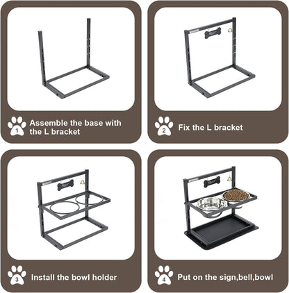 Elevated Dog Bowls with Slow Feeder for Large Dogs – Adjustable Raised Stand with 2 Stainless Steel Bowls & Spill-Proof Mat, Non-Slip Dog Feeder for Large & Medium Dogs (Black)