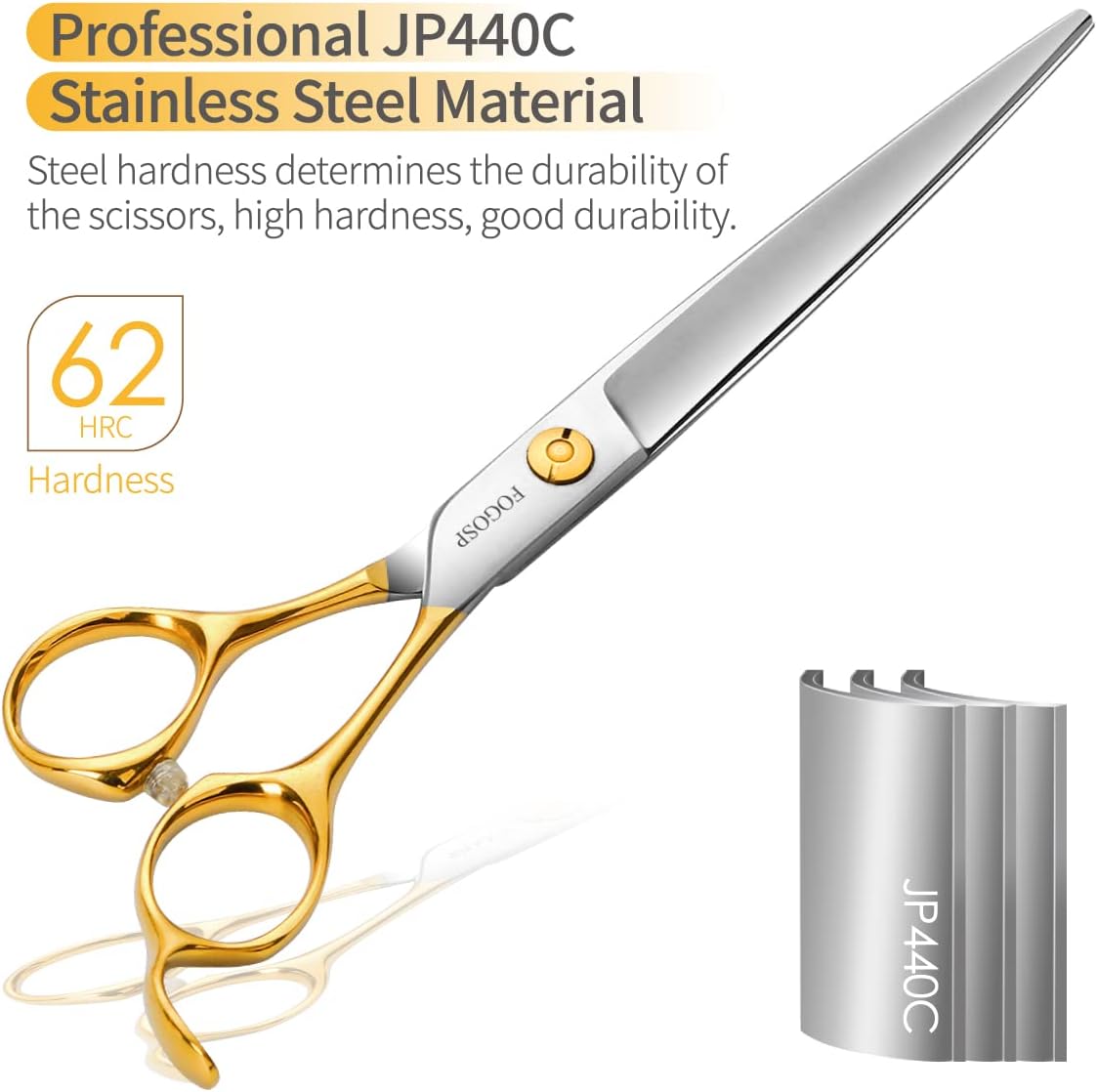 Professional Dog Grooming Scissors Straight 7" Pet Grooming Shears for Cutting Small Dogs Cat Thick Hair Japan 440C Stainless Steel Right Handed(7 in Straight, Gold)