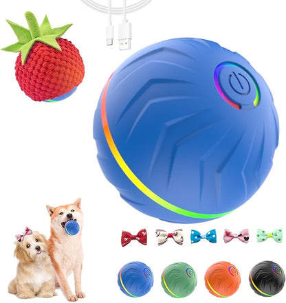 Interactive Dog Toys Dog Ball,Anti Boredom Dog Toys,Durable Motion Activated Automatic Rolling Toys for Small/Medium Dogs,Moving Ball for Dogs to Keep Them Busy,Dog Bows,Fruity Plush Covers(Blue)