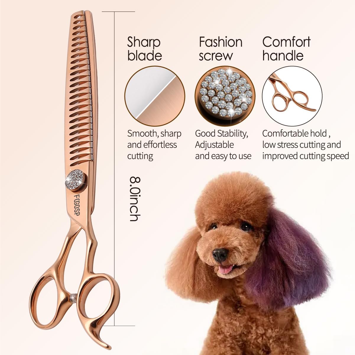 Chunkers Dog Grooming Scissoes 8'' Rose Gold Titanium Professional Thinning Shears for Large Dogs Poodle 26 Teeth Pet Grooming Scissor Japan 440C 70% Thinning Rate (8,Chunker)