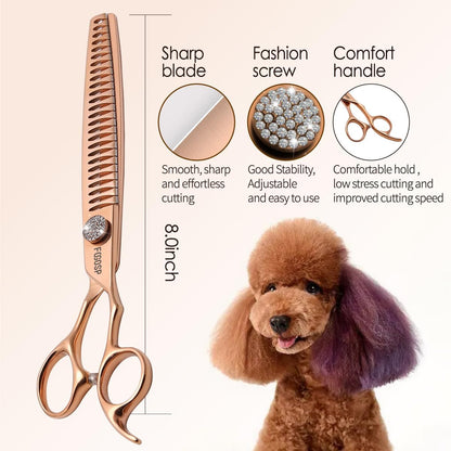 Chunkers Dog Grooming Scissoes 8'' Rose Gold Titanium Professional Thinning Shears for Large Dogs Poodle 26 Teeth Pet Grooming Scissor Japan 440C 70% Thinning Rate (8,Chunker)