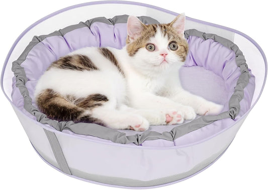 Cat Beds for Indoor Cats, Round Dog Bed for Small Dogs, Puppy, Kitten -Soft Plush Washable Cat Bed Calming with Protective Shield (Purple，18 Inches)
