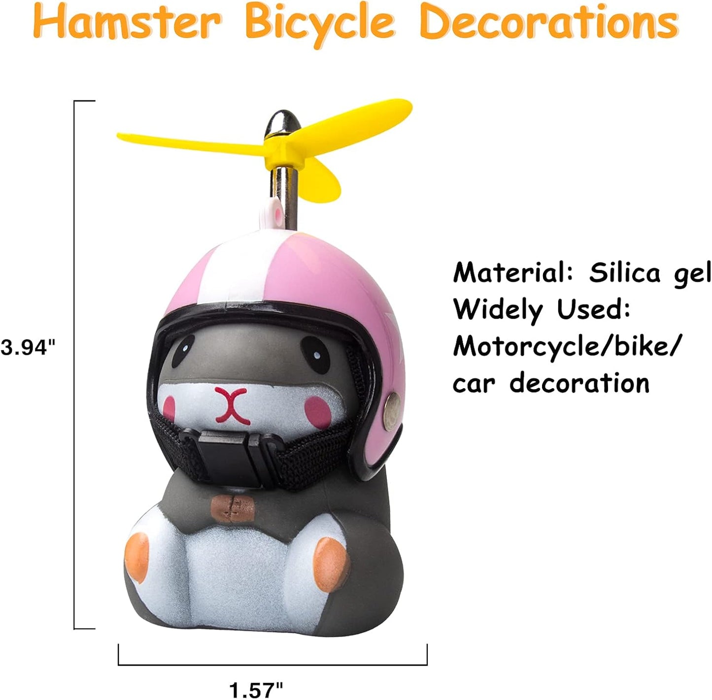 wonuu Duck Bike Bell with Light and Helmet Cute Hamster Bicycle Horn, Dashboard Decoration Hamster Toy Motorcycle Bike Bells Rubber Duck Car Dashboard Decorations (Pink&Star-Hamster)