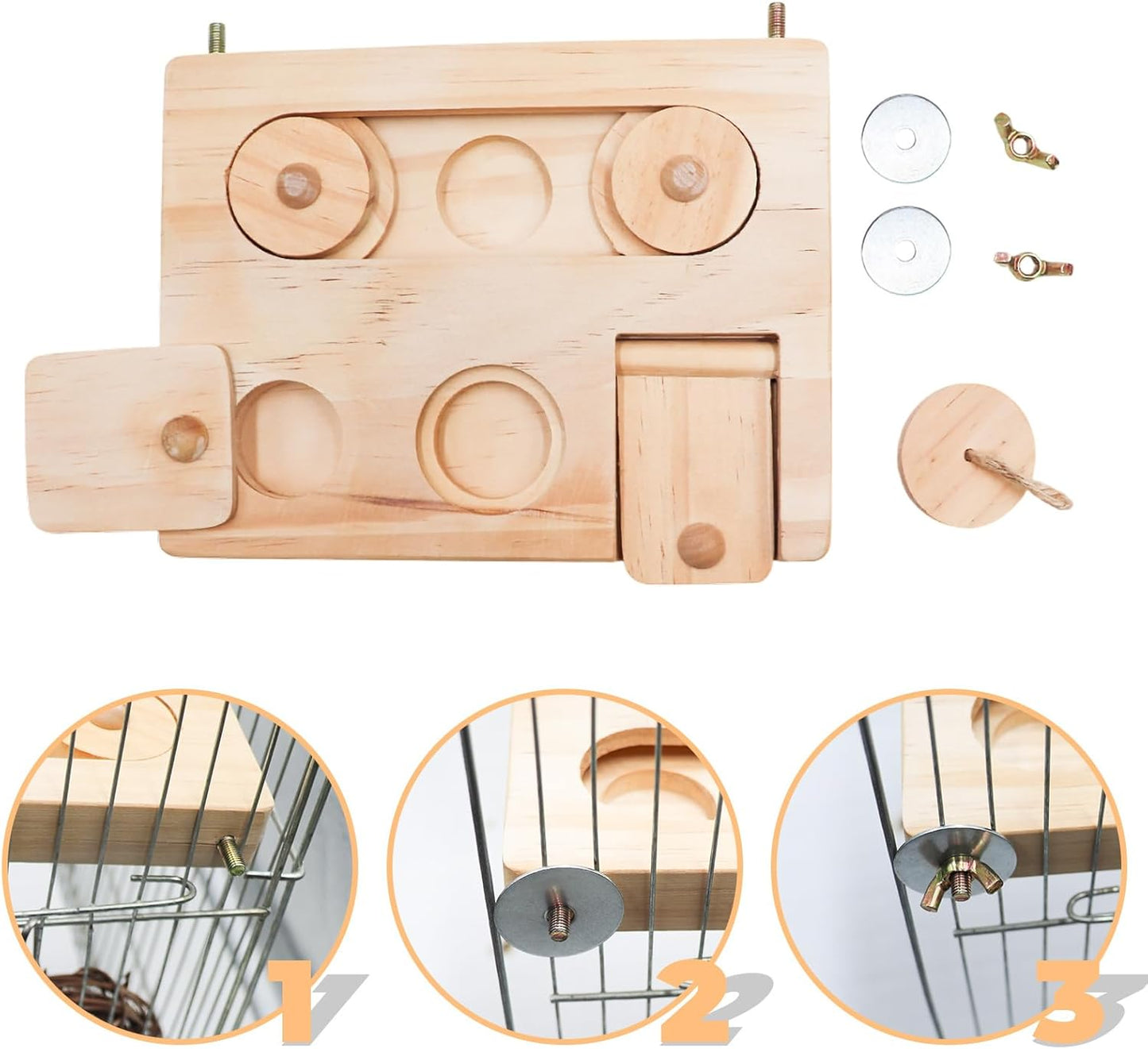 Wooden Bird Foraging Puzzle – Interactive Food Challenge Toy with Sliding Blocks & Locks | Cage-Mounted Enrichment for Budgies, Cockatiels, Conures