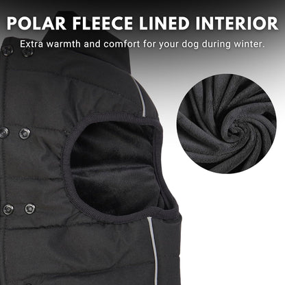 Spark Paws Dog Winter Jacket, Water-Resistant Coat, Warm Reflective Windproof Fleece-Interior, for Medium and Large Dogs - Black - 4XL
