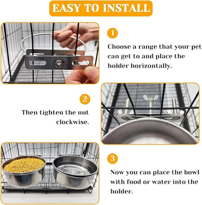 PINVNBY 2pcs Stainless Steel Bird Bowl Water Dish for Parrot, Parakeet, African Greys, Conure, Cockatiels, Lovebird, Budgie, Chinchilla（Three Screws Size: XL）