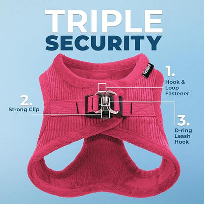 Best Pet Supplies - All Weather Mesh/Plush, Reflective, No Pull Harness for Small, Medium Dogs, Cats - Secure with Hook & Loop Fastener, Buckle, Double D-Rings - Fuchsia Corduroy, XL