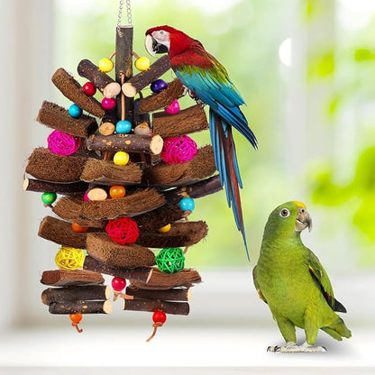 Kyouki Bird Toy for Parrots，Cockatiels, Budgies, Conures, Macaws, Lovebirds, Amazons and Other Small/Medium/Large Birds - Chewable & Shreddable Natural Coconut Husk Enrichment Toy (Medium DIY)
