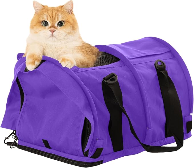 SturdiBag Pro 2.0 Pet Travel Carrier with Flexible Height for Cats and Dogs | Soft Sided Pet Carrier Bag with Safety Clips and Seatbelt Straps for Airplane or Car Travel | Large, Purple