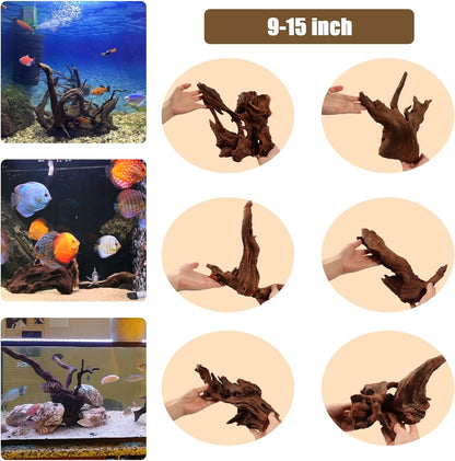 LYPHARD AQUARIUMS Natural Driftwood for Aquarium, 9-15" Large Assorted Branch Decorations for Reptile Hide, Fish Tank, 1 Pcs