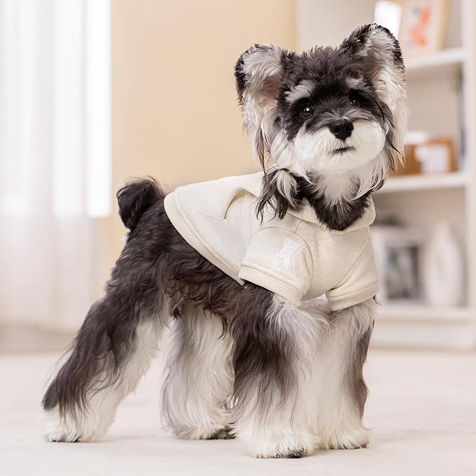 Koneseve Dog Hoodie Fleece, Cat Sweater Warm with Pocket - Soft Clothes for Daily Wear, Basic Hooded Sweatshirts, Winter Coat Clothing, Comfort Tee Shirt Fit for All Breeds Pet - Beige - 4XL