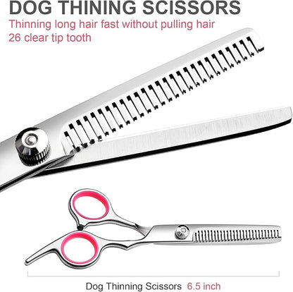Professional Dog Grooming Scissors Kit, Titanium Coated Dog Scissors for Grooming, Grooming Shears Kit for Dogs Cat At Home (Pink 5 in 1)