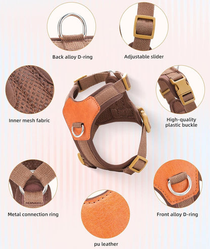 Brown Large No Pull Dog Harness for Small Dogs, Anti-Escape Easy Walk Puppy Harness with 2 Leash Clips, Adjustable Dog Vest Harness for Training Walking(Brown, L)
