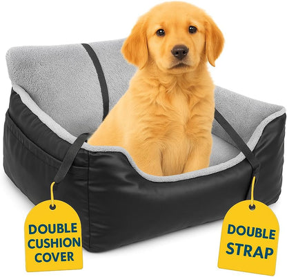 JOTADE Dog Car Seat –Washable Pet Travel Carrier for Car Safety and Comfort – Secure Double Strap Design with Removable Double Cushion Cover