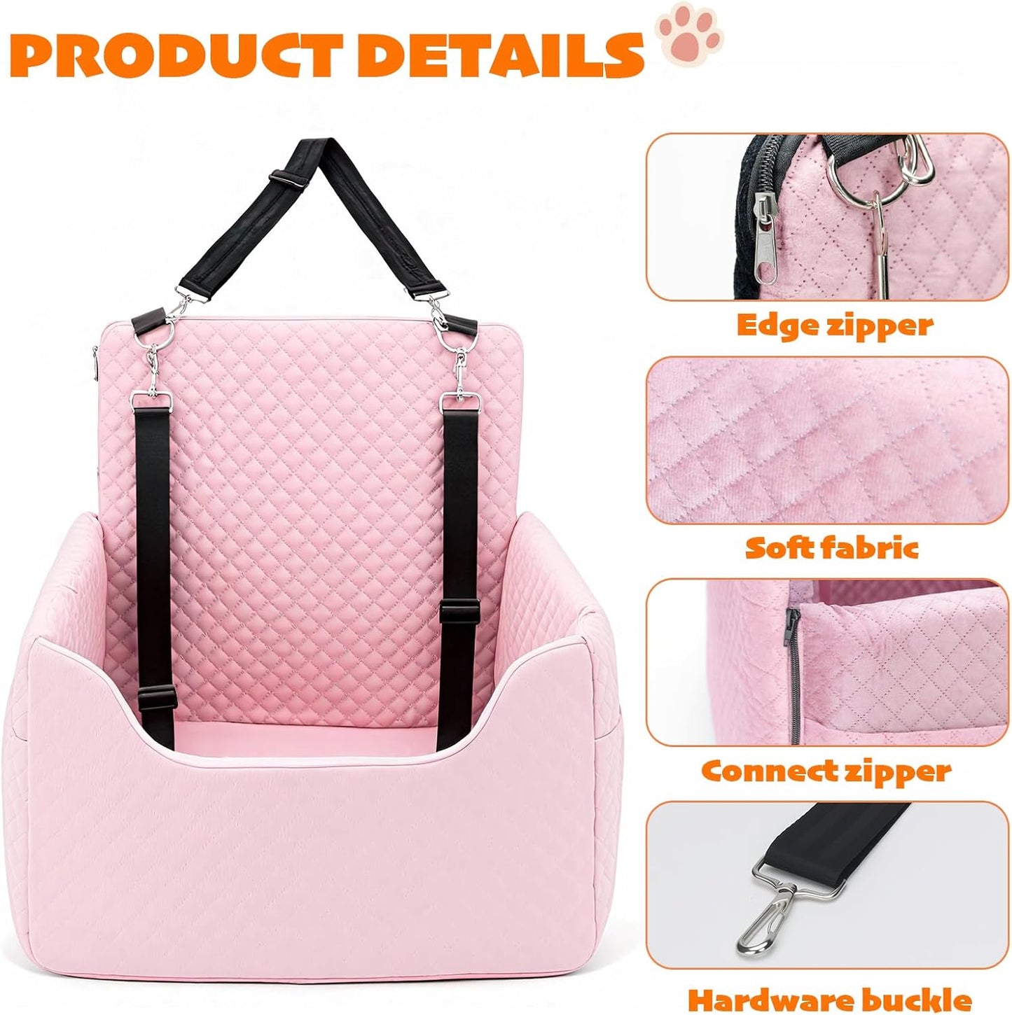 ALL GOOD PET SUPPLIES Dog Car Seat for Small/Medium Dogs, Dog Booster car seat, Memory Foam Elevated Cushion, Fully Detachable and Washable,2 Clip-On Safety Leashes, Anti-Slip