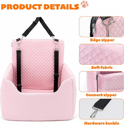 ALL GOOD PET SUPPLIES Dog Car Seat for Small/Medium Dogs, Dog Booster car seat, Memory Foam Elevated Cushion, Fully Detachable and Washable,2 Clip-On Safety Leashes, Anti-Slip