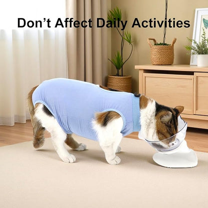 Cat Recovery Suit, Surgical Recovery Clothes for Abdominal Wound or Skin Disease, Cats Onesie After Surgery and Spay, E-Collar Alternative Pajama Suit (Blue, Large)