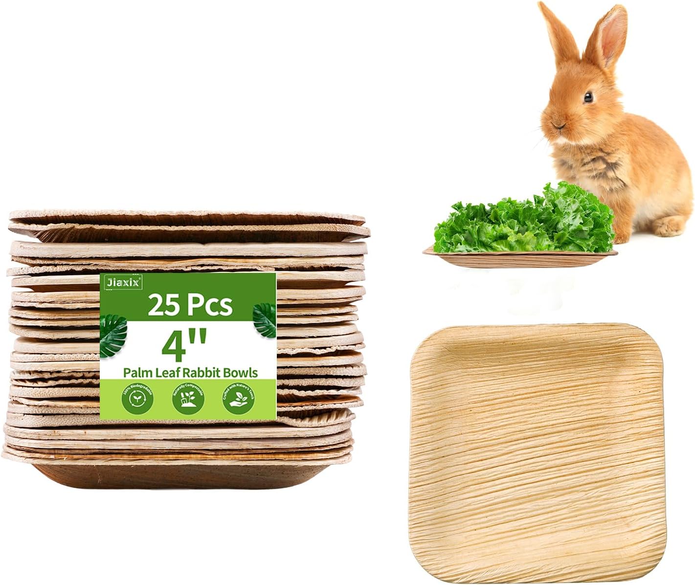 25 Pcs Disposable Palm Leaf Bowls 4 inch Bowl for Rabbits, Compostable Like Bamboo Bowls Disposable Bowl Bunny Chew Toys Chewable Dish for Rabbits,Bunnies,Hamsters,Parrot