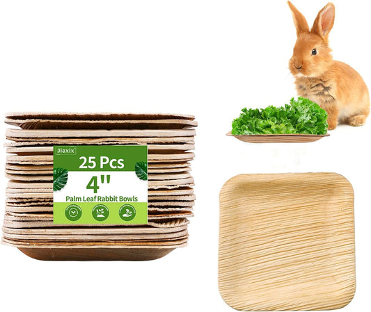 25 Pcs Disposable Palm Leaf Bowls 4 inch Bowl for Rabbits, Compostable Like Bamboo Bowls Disposable Bowl Bunny Chew Toys Chewable Dish for Rabbits,Bunnies,Hamsters,Parrot