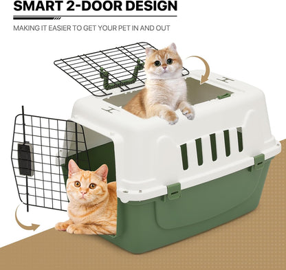 MoNiBloom 22-Inch Dog Crate Plastic 2-Door Top Loading Cat Carrier, Hard-Sided Dog Travel Carrier for Small Dogs and Cats, Ventilation and Security Lock Design for Pets up to 22 lbs (Green)