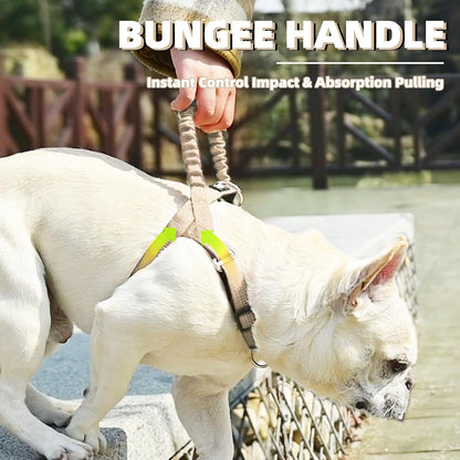 PUPTECK No Pull Dog Harness Medium Sized Dog, Adjustable Reflective Pet Vest Harness with Bungee Handle, Escape Proof No Choke Harness for Medium Dogs Walking Training, Beige M