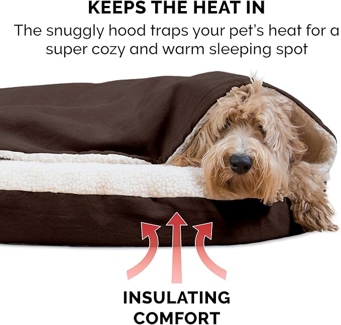 Furhaven 44" Round Orthopedic Dog Bed for Large Dogs w/ Removable Washable Cover, For Dogs Up to 80 lbs - Sherpa & Suede Snuggery - Espresso, 44-inch