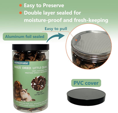 Freeze Dried Little Quail, 4.5 Oz Quail Dogs Cat Treats, Single Ingredient Freeze Dried Cat and Dog Treats Delicious Training Snacks, Natural Food Healthy Animal Protein Pet Food