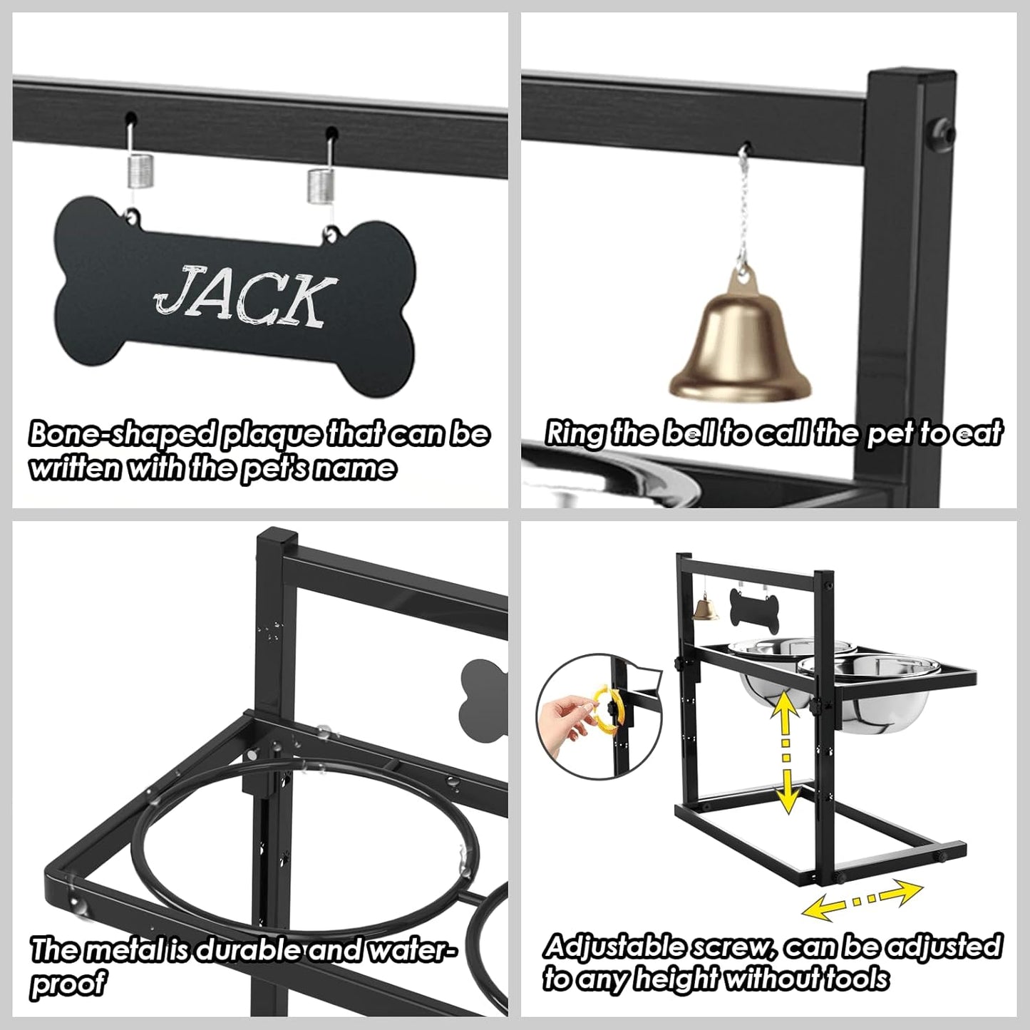 SHAINFUN Elevated Dog Bowls with Slow Feeder & Spillproof Mat, Raised Dog Bowl Stand with 2 Stainless Steel Food Water Bowls, Adjustable Height Stand for Large Medium Breeds