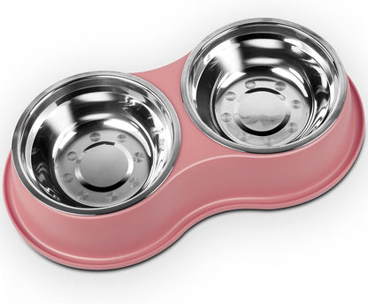 Dog Bowls Large Double Dog Water and Food Bowls Stainless Steel Bowls with Non-Slip Resin Station, Pet Feeder Bowls Food Dish for Small Medium Large Dogs Cats