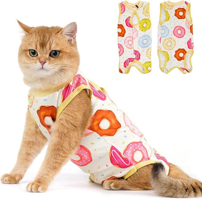 Avont Cat Recovery Suit - Kitten Onesie for Cats After Surgery, Cone of Shame Alternative Surgical Spay Suit for Female Cat, Post-Surgery or Skin Diseases Protection -Donut(L)