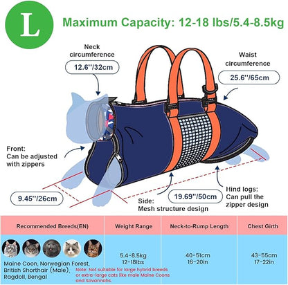 Cinf Cat Nail Clipping Cleaning Grooming Restraint Bag (Free Muzzle) Set No Scratching Biting for Bathing Nail Trimming Injecting Examining(Navy Blue,L)