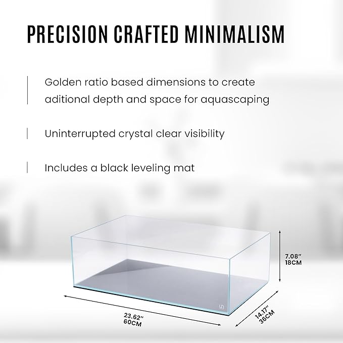 UNS Ultra Clear Rimless Tank - 10.2GAL | 38.8L - 23.62x14.17x7.08 | 60x36x18 CM, 5mm Glass Thickness, Leveling Mat Included - Low Iron, High Clarity Fish Tank w/ 45° Mitered Edge - [60S]