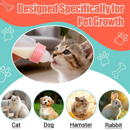 DEMORA Kitten Bottle Feeding Kit, Graduated Nursing Feeding Bottles for Pet Kitten Puppy Hamster Rabbit with Two Kinds of Replaceable Nipples Feeder (Clear, 3.4 oz)