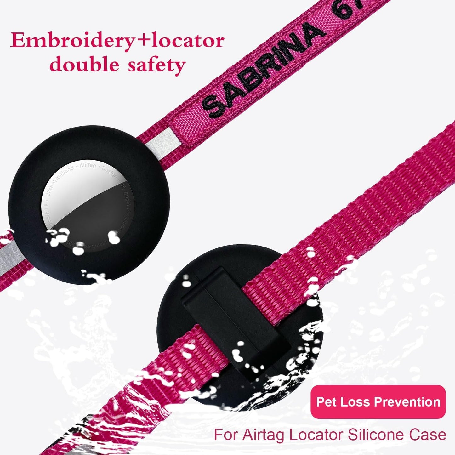 Airtag Cat Collar, Personalized Nylon Breakaway Cat Reflective Collar Embroidered with Pet Name and Phone Number with Waterproof Airtag Holder Case and Bell (with Silicone Airtag Protective Case)