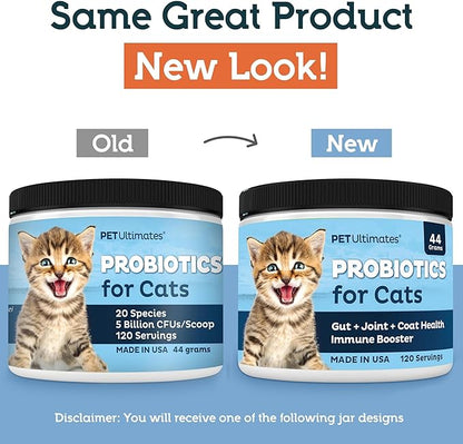 Pet Ultimates Probiotics for Cats – 2 Pack of 20-Species Cat Probiotic Powder to Treat Diarrhea, Vomiting, Digestive Support & Antibiotics Recovery – Cat's Health Supplies (44 gr)