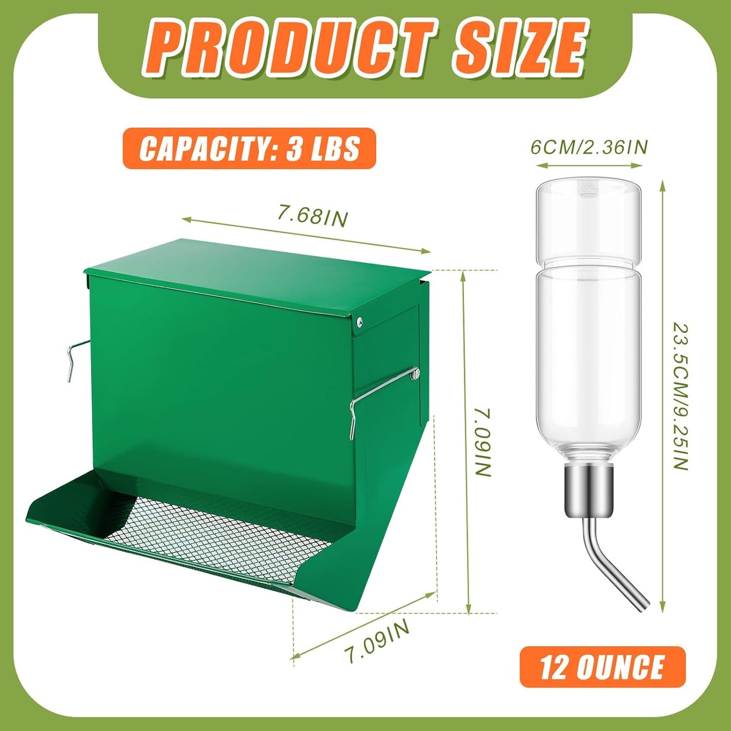 Maxcheck 2 Pack Rabbit Feeder and 12 oz Water Bottle for Cages Pet Food Water Dispenser with Lid Metal Feeders Outside for Guinea Pig Hamsters Chinchillas Gerbils and Other Small Animals (3 Lbs)