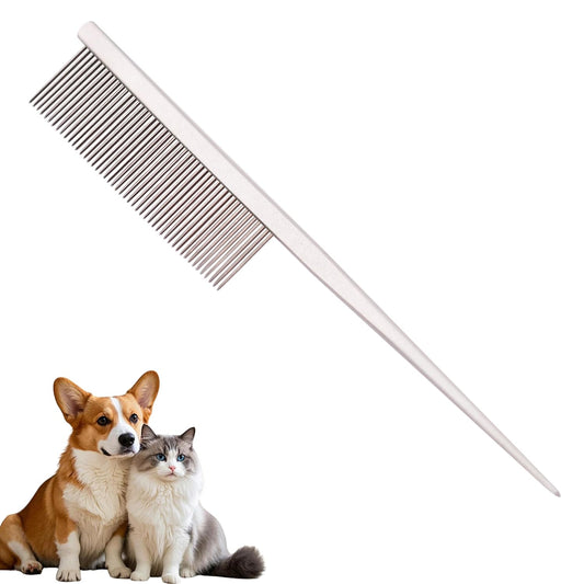 Grooming Pet Comb Rat Tail Dematting Cat and Dog Comb，Rounded Ends Design for Safe Tangle Removal, Hairstyling, Massage，Loose Hair Removal，Prevent Irritation，Fluffing Paws,Face,Tail,Remove Tear Stain