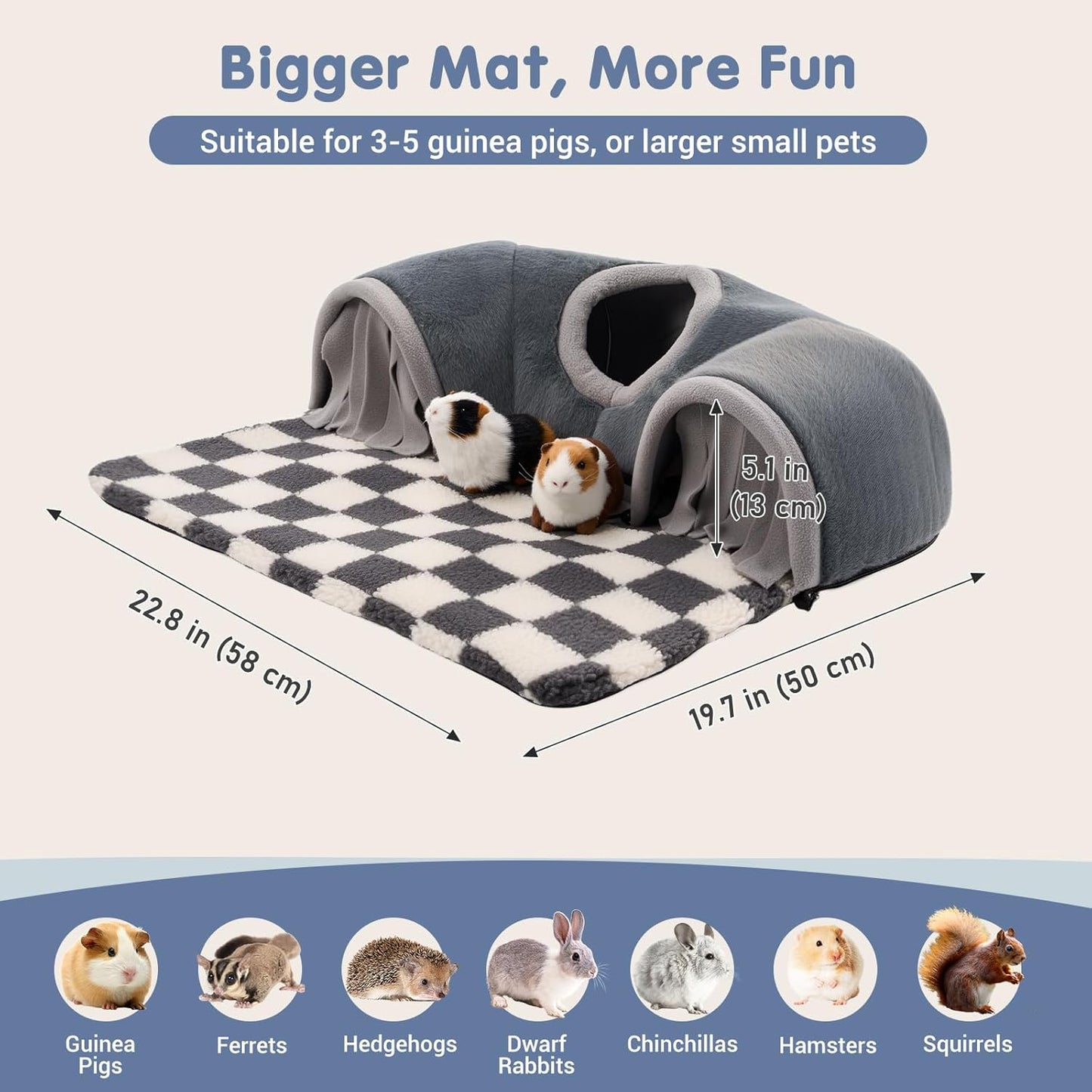 Avont Guinea Pig Hideout Tunnel, Large Hideaway Play Tube Toys Mat for Small Animal Dwarf Rabbits Chinchillas Hamsters Hedgehogs Ferrets Bearded Dragons and Rats -Grey