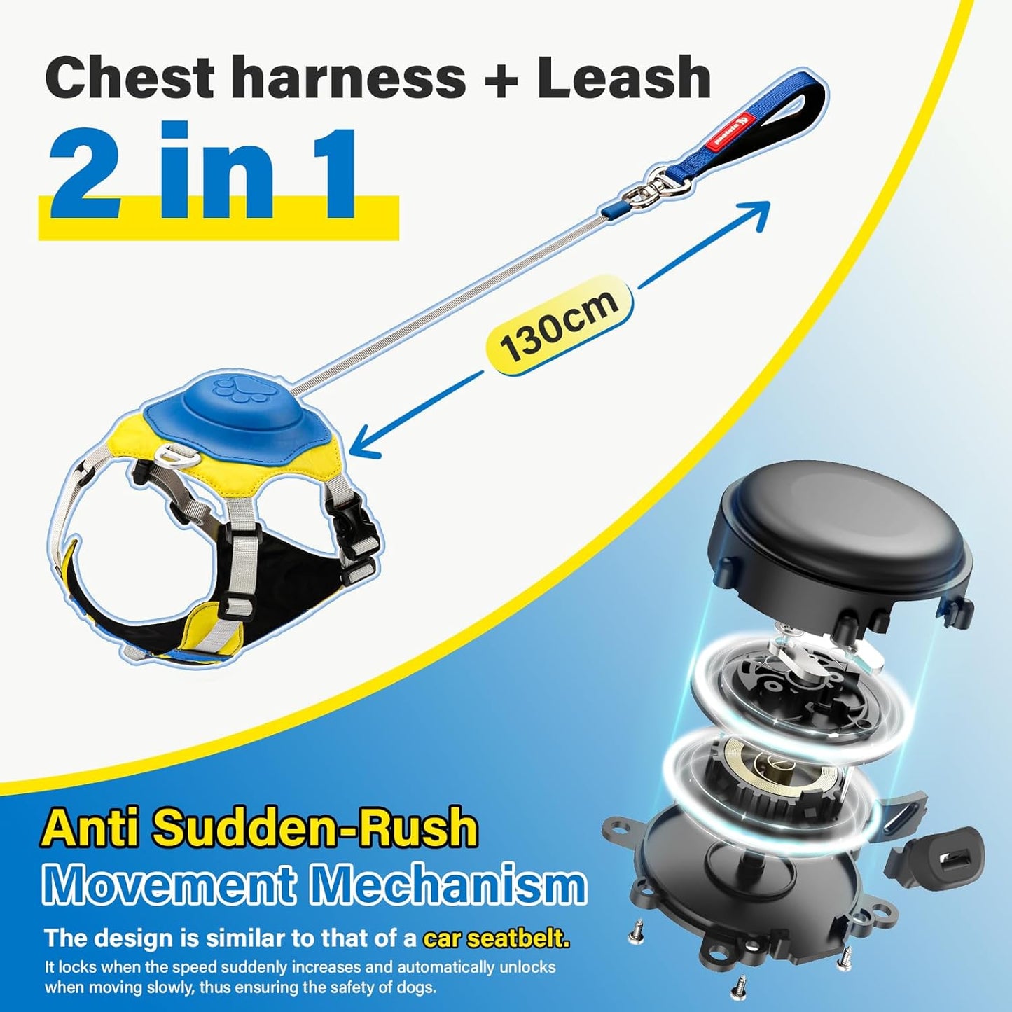 No Pull Dog Harness, 2 in 1 Retractable Harness with Auto-Lock, Reflective Breathable Mesh and Handle, Adjustable Leash Set for Small, Medium,Large Dogs,Cats (Color 2, S)