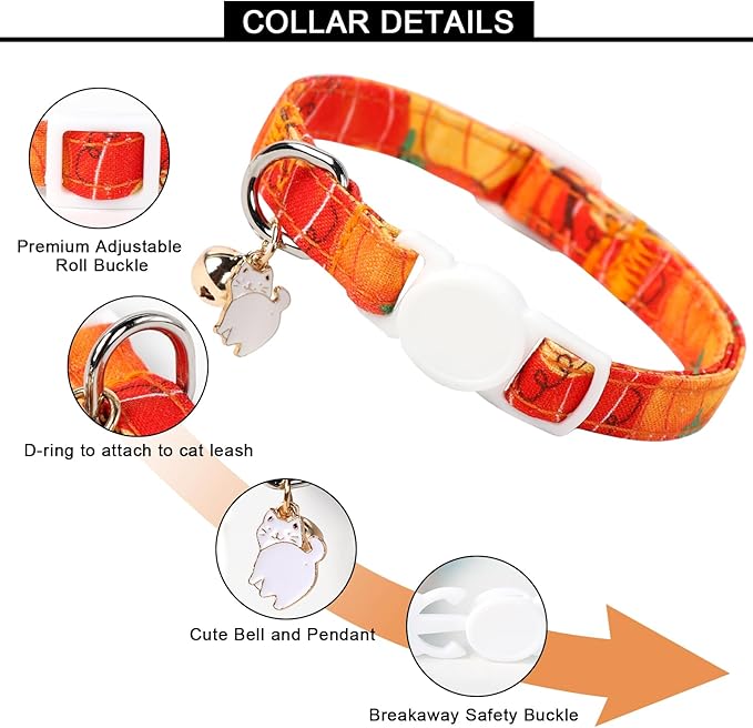 Unique style paws 2 Pack Kitten Collar Breakaway with Bell & Pendant, Adjustable Safety Cat Cotton Collars for Girl Boy Cats and Small Pets